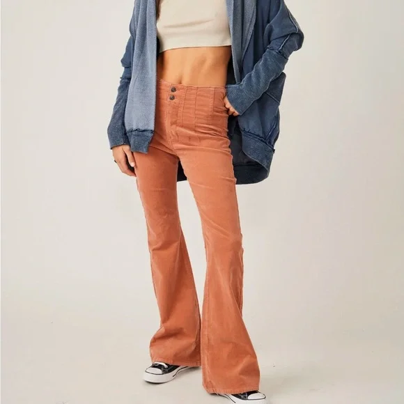 Free People Corduroy Jayde Flare Jeans - Orange - Picture 5 of 6